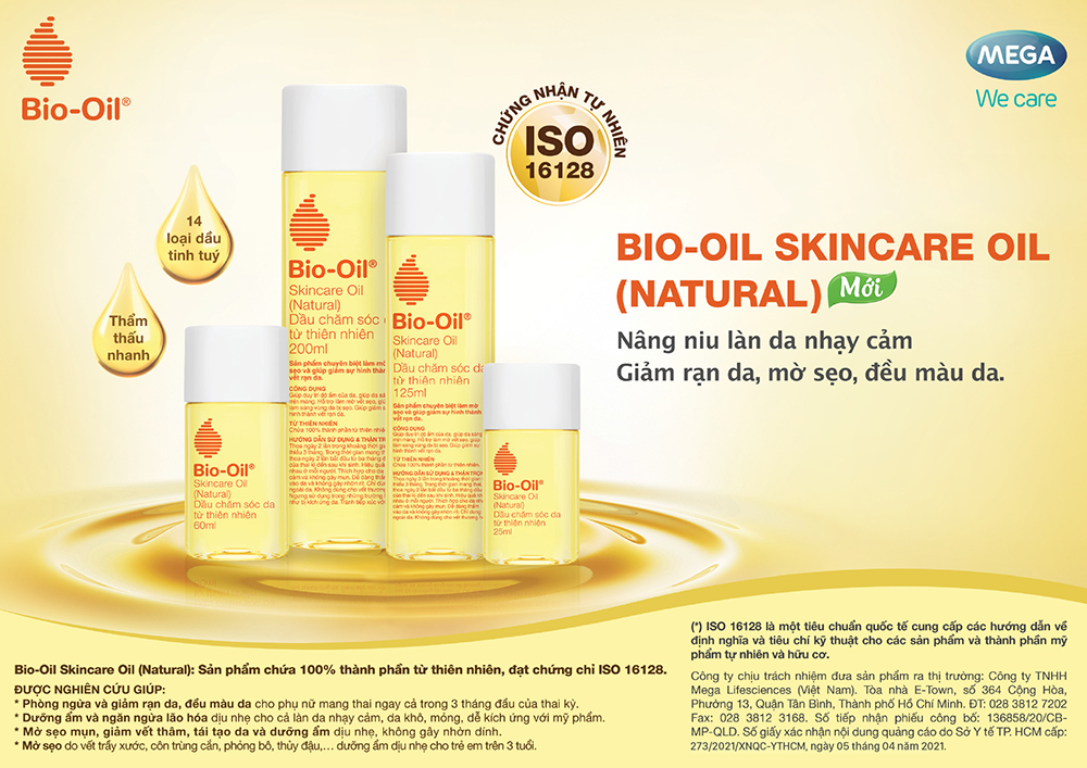 Bio-Oil Skincare Oil Natural làm mờ dần dấu hiệu bị rạn da khi mang thai
