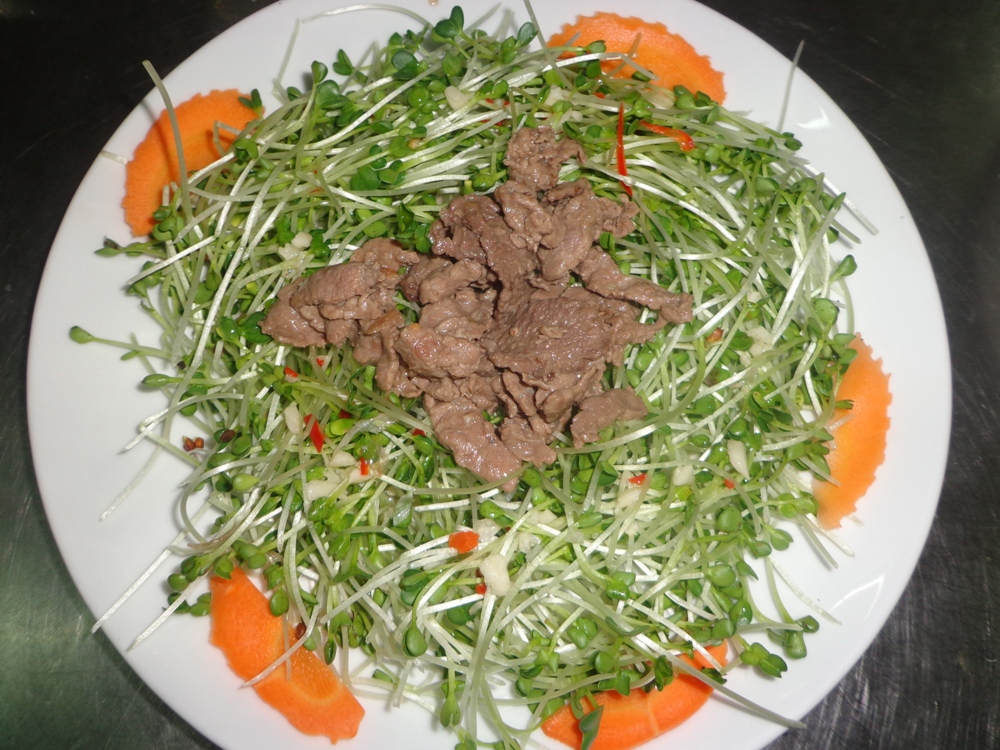 salad rau mầm trộn thịt bò